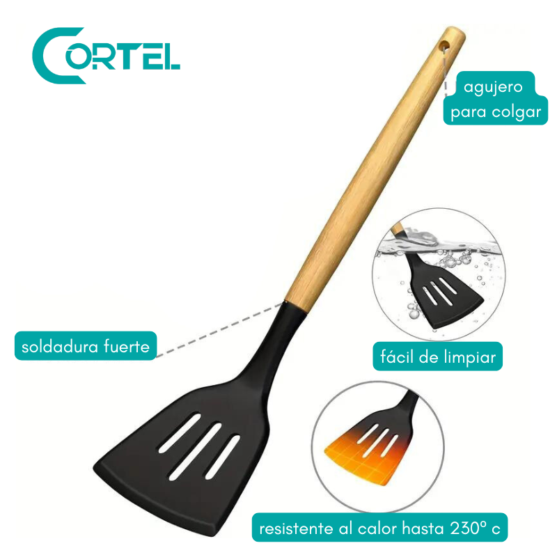 Juego de utensilios de cocina definitivo: kit de silicona de 44 piezas con mangos de madera para cocinar