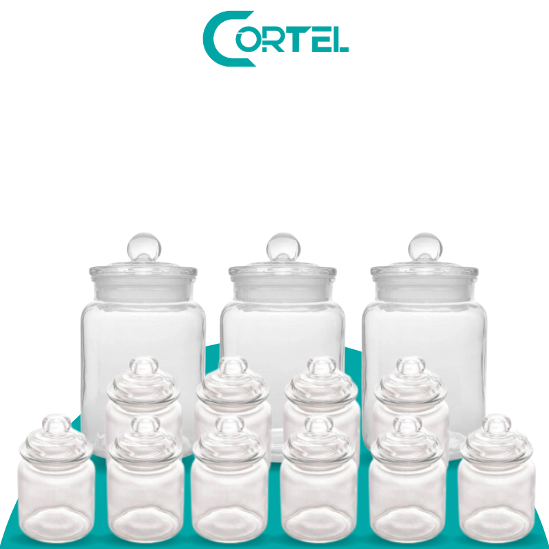 Kit Completo con 13 Ollas Herméticas de Borosilicato con Tapa